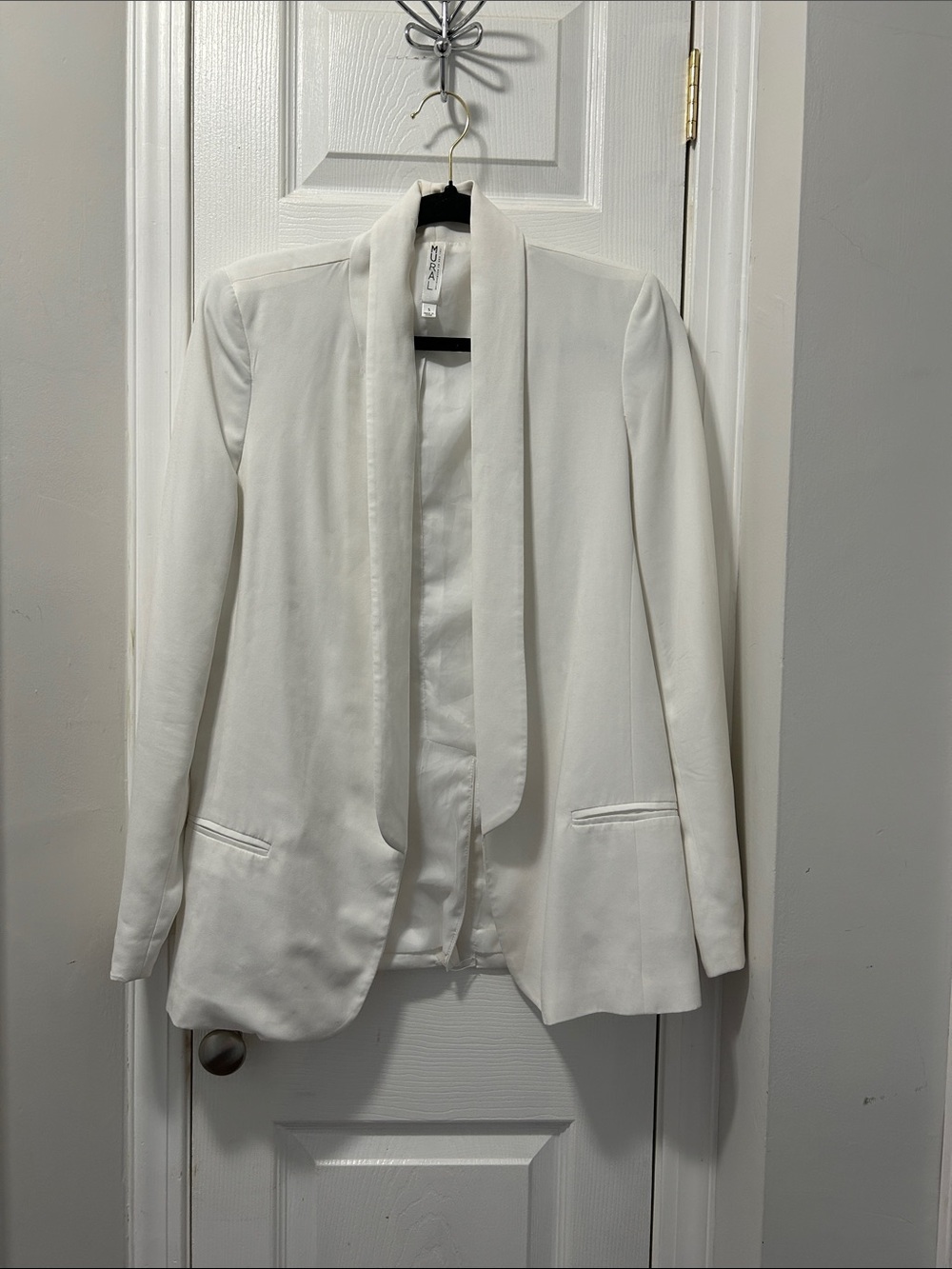 Mural White Open-Front Women's Blazer